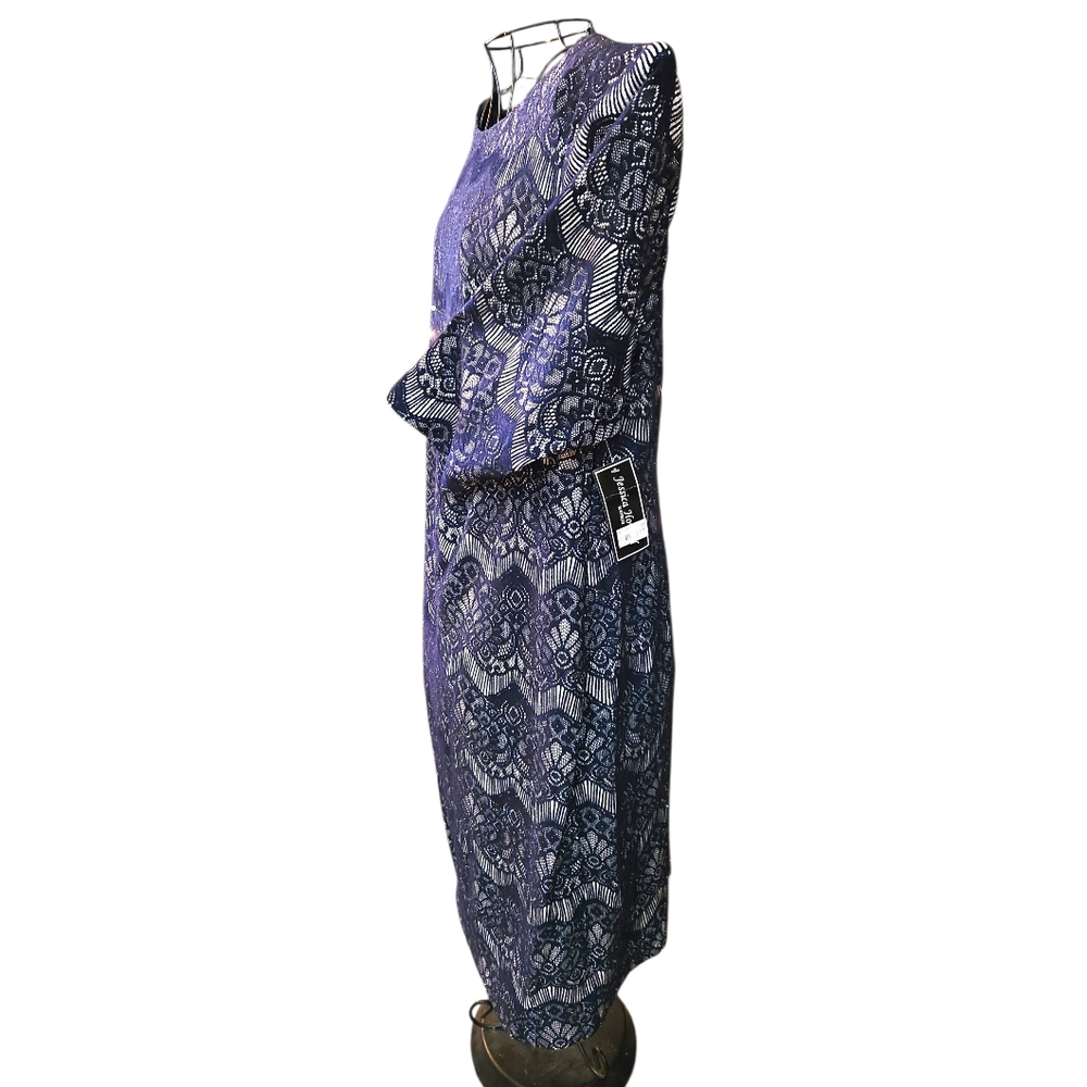 Jessica Howard Elegant Navy Blue  Shimmering Lace Sheath Dress From Macy's - Picture 6 of 16